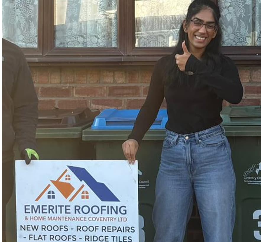 Local homeowner with the Emerite Roofing team